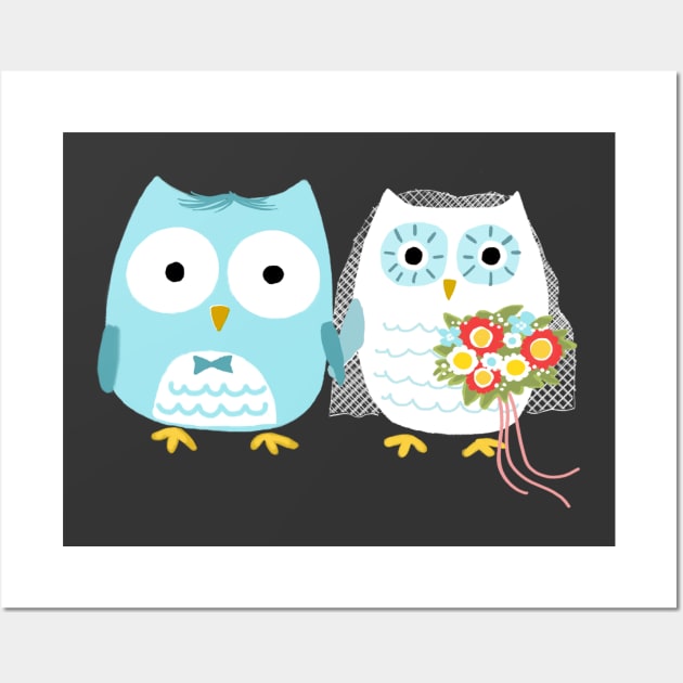 Owls Wedding | Cute Bride and Groom Wall Art by Coffee Squirrel